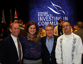 Picture of the Peace Scholars with President Pribbenow and Dr. Peter Agre.